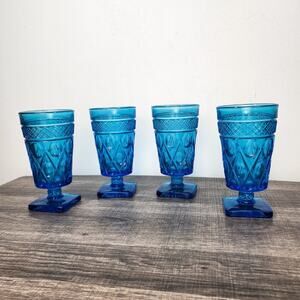 Imperial Glass Co. Vintage 60s Blue Drinking Glasses x 4 Display Collectible